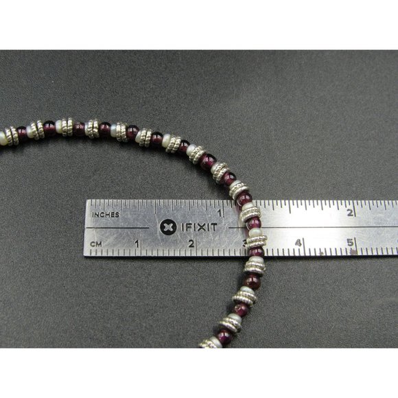 7 Inch Sterling Silver Small Garnet Orbs And White Pearls Bracelet - Picture 5 of 6